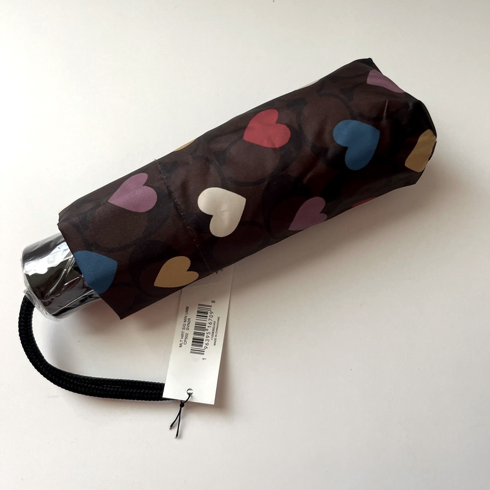 NWT Coach Outlet Mini Umbrella In Signature Heart Print